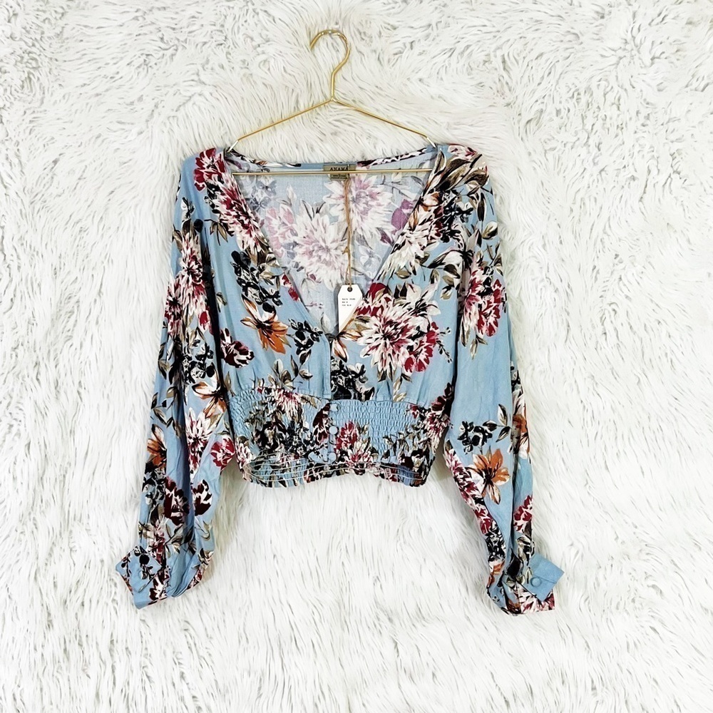 Anama floral print long sleeve cropped blouse NWT